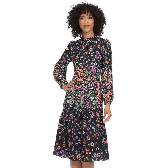 Maggy London Dresses & Skirts - Maggy London Kiri Black Floral Long Sleeve Midi Dress Size 12